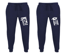 Load image into Gallery viewer, King and Queen matching jogger pants, Navy Blue sweatpants for mens, jogger set womens. Matching couple joggers.