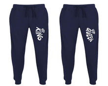 Load image into Gallery viewer, Her King and His Queen matching jogger pants, Navy Blue sweatpants for mens, jogger set womens. Matching couple joggers.