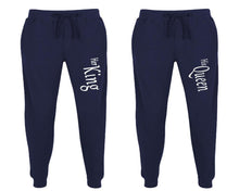 Load image into Gallery viewer, Her King and His Queen matching jogger pants, Navy Blue sweatpants for mens, jogger set womens. Matching couple joggers.