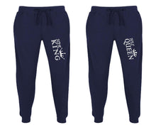 Load image into Gallery viewer, Her King and His Queen matching jogger pants, Navy Blue sweatpants for mens, jogger set womens. Matching couple joggers.