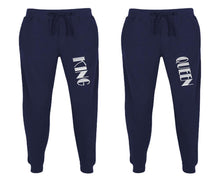 Load image into Gallery viewer, King and Queen matching jogger pants, Navy Blue sweatpants for mens, jogger set womens. Matching couple joggers.