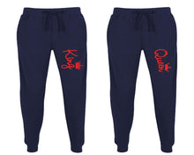 Load image into Gallery viewer, King and Queen matching jogger pants, Navy Blue sweatpants for mens, jogger set womens. Matching couple joggers.