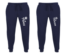 Load image into Gallery viewer, Prince and Princess matching jogger pants, Navy Blue sweatpants for mens, jogger set womens. Matching couple joggers.