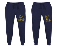 將圖片載入圖庫檢視器 King and Queen matching jogger pants, Navy Blue sweatpants for mens, jogger set womens. Matching couple joggers.