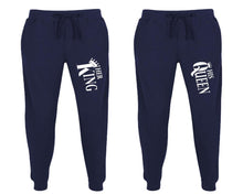 Load image into Gallery viewer, Her King and His Queen matching jogger pants, Navy Blue sweatpants for mens, jogger set womens. Matching couple joggers.