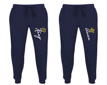 Load image into Gallery viewer, King and Queen matching jogger pants, Navy Blue sweatpants for mens, jogger set womens. Matching couple joggers.