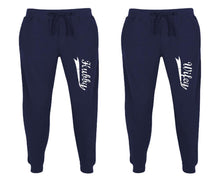 Load image into Gallery viewer, Hubby and Wifey matching jogger pants, Navy Blue sweatpants for mens, jogger set womens. Matching couple joggers.
