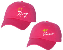 Load image into Gallery viewer, King and Queen matching caps for couples, Neon Pink baseball caps.