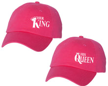 將圖片載入圖庫檢視器 Her King and His Queen matching caps for couples, Neon Pink baseball caps.