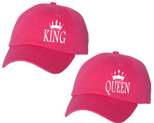 Load image into Gallery viewer, King and Queen matching caps for couples, Neon Pink baseball caps.