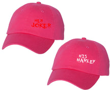 Load image into Gallery viewer, Her Joker and His Harley matching caps for couples, Neon Pink baseball caps.