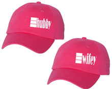 Load image into Gallery viewer, Hubby and Wifey matching caps for couples, Neon Pink baseball caps.