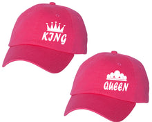 Load image into Gallery viewer, King and Queen matching caps for couples, Neon Pink baseball caps.