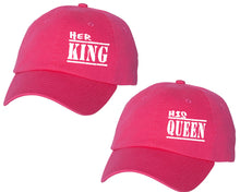 將圖片載入圖庫檢視器 Her King and His Queen matching caps for couples, Neon Pink baseball caps.