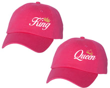 Load image into Gallery viewer, King and Queen matching caps for couples, Neon Pink baseball caps.