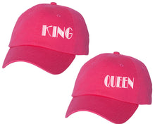 Load image into Gallery viewer, King and Queen matching caps for couples, Neon Pink baseball caps.