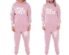 Load image into Gallery viewer, Mr and Mrs matching top and bottom set, Pink pullover hoodie and sweatpants sets for mens, pullover hoodie and jogger set womens. Matching couple joggers.