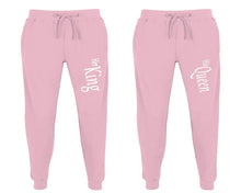 Load image into Gallery viewer, Her King and His Queen matching jogger pants, Pink sweatpants for mens, jogger set womens. Matching couple joggers.