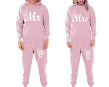 Load image into Gallery viewer, Mr and Mrs matching top and bottom set, Pink pullover hoodie and sweatpants sets for mens, pullover hoodie and jogger set womens. Matching couple joggers.