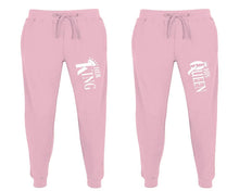 Load image into Gallery viewer, Her King and His Queen matching jogger pants, Pink sweatpants for mens, jogger set womens. Matching couple joggers.