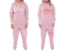 將圖片載入圖庫檢視器 Hubby and Wifey matching top and bottom set, Pink pullover hoodie and sweatpants sets for mens, pullover hoodie and jogger set womens. Matching couple joggers.