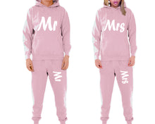 Load image into Gallery viewer, Mr and Mrs matching top and bottom set, Pink pullover hoodie and sweatpants sets for mens, pullover hoodie and jogger set womens. Matching couple joggers.