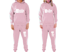 將圖片載入圖庫檢視器 Hubby and Wifey matching top and bottom set, Pink pullover hoodie and sweatpants sets for mens, pullover hoodie and jogger set womens. Matching couple joggers.