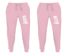 Load image into Gallery viewer, Hubby and Wifey matching jogger pants, Pink sweatpants for mens, jogger set womens. Matching couple joggers.
