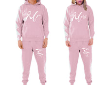 Load image into Gallery viewer, Mr and Mrs matching top and bottom set, Pink pullover hoodie and sweatpants sets for mens, pullover hoodie and jogger set womens. Matching couple joggers.
