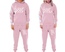 Load image into Gallery viewer, Mr and Mrs matching top and bottom set, Pink pullover hoodie and sweatpants sets for mens, pullover hoodie and jogger set womens. Matching couple joggers.
