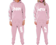 將圖片載入圖庫檢視器 Hubby and Wifey matching top and bottom set, Pink pullover hoodie and sweatpants sets for mens, pullover hoodie and jogger set womens. Matching couple joggers.