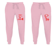 Load image into Gallery viewer, King and Queen matching jogger pants, Pink sweatpants for mens, jogger set womens. Matching couple joggers.
