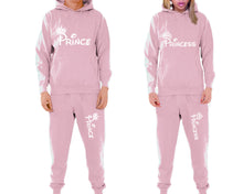 Load image into Gallery viewer, Prince and Princess matching top and bottom set, Pink pullover hoodie and sweatpants sets for mens, pullover hoodie and jogger set womens. Matching couple joggers.