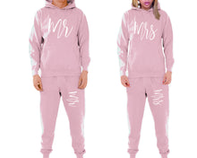 Load image into Gallery viewer, Mr and Mrs matching top and bottom set, Pink pullover hoodie and sweatpants sets for mens, pullover hoodie and jogger set womens. Matching couple joggers.