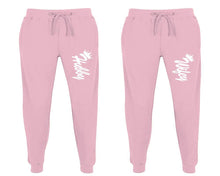 Load image into Gallery viewer, Hubby and Wifey matching jogger pants, Pink sweatpants for mens, jogger set womens. Matching couple joggers.