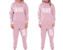 將圖片載入圖庫檢視器 King and Queen matching top and bottom set, Pink pullover hoodie and sweatpants sets for mens, pullover hoodie and jogger set womens. Matching couple joggers.