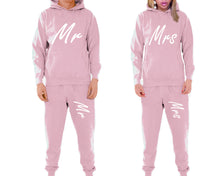 Load image into Gallery viewer, Mr and Mrs matching top and bottom set, Pink pullover hoodie and sweatpants sets for mens, pullover hoodie and jogger set womens. Matching couple joggers.