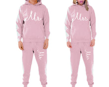 Load image into Gallery viewer, Mr and Mrs matching top and bottom set, Pink pullover hoodie and sweatpants sets for mens, pullover hoodie and jogger set womens. Matching couple joggers.