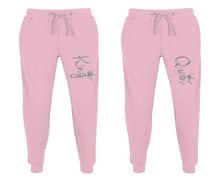 Load image into Gallery viewer, King and Queen matching jogger pants, Pink sweatpants for mens, jogger set womens. Matching couple joggers.