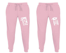 Load image into Gallery viewer, King and Queen matching jogger pants, Pink sweatpants for mens, jogger set womens. Matching couple joggers.