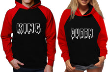 將圖片載入圖庫檢視器 King and Queen raglan hoodies, Matching couple hoodies, Red Black King Queen design on man and woman hoodies
