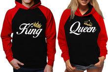 將圖片載入圖庫檢視器 King and Queen raglan hoodies, Matching couple hoodies, Red Black King Queen design on man and woman hoodies