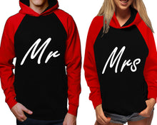 Load image into Gallery viewer, Mr and Mrs raglan hoodies, Matching couple hoodies, Red Black his and hers man and woman contrast raglan hoodies