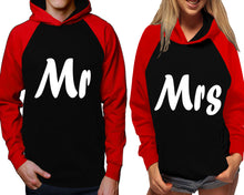 Load image into Gallery viewer, Mr and Mrs raglan hoodies, Matching couple hoodies, Red Black his and hers man and woman contrast raglan hoodies