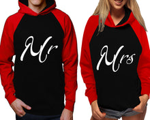 Load image into Gallery viewer, Mr and Mrs raglan hoodies, Matching couple hoodies, Red Black his and hers man and woman contrast raglan hoodies