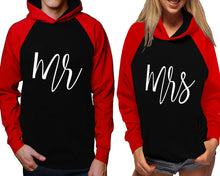 Load image into Gallery viewer, Mr and Mrs raglan hoodies, Matching couple hoodies, Red Black his and hers man and woman contrast raglan hoodies