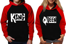 將圖片載入圖庫檢視器 King and Queen raglan hoodies, Matching couple hoodies, Red Black King Queen design on man and woman hoodies