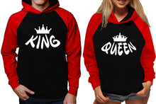 將圖片載入圖庫檢視器 King and Queen raglan hoodies, Matching couple hoodies, Red Black King Queen design on man and woman hoodies
