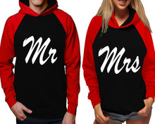 Load image into Gallery viewer, Mr and Mrs raglan hoodies, Matching couple hoodies, Red Black his and hers man and woman contrast raglan hoodies