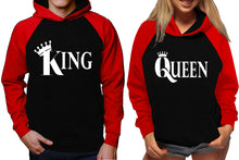將圖片載入圖庫檢視器 King and Queen raglan hoodies, Matching couple hoodies, Red Black King Queen design on man and woman hoodies